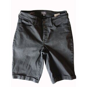 NYDJ Womens Briella Denim Bermuda Shorts Size 8 Black Stretch Casual Mid Rise